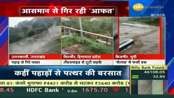 Landslide damaged road in Himachal&#039;s Sirmaur, bus stuck in flood in UP&#039;s Bijnor