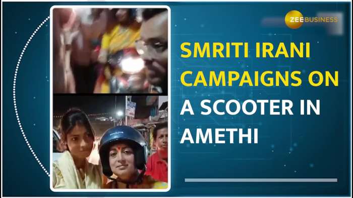 BJP&#039;s Smriti Irani Engages with Amethi Locals, Rides Scooter in Election Campaign