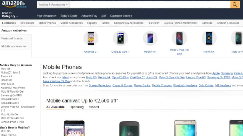 Mobile Carnival: Amazon India offers discounts up to Rs 2,500 on OnePlus 3T, Samsung 7Pro, Apple iPhones, others Mobile Carnival: Amazon India offers discounts up to Rs 2,500 on OnePlus 3T, Samsung 7Pro, Apple iPhones, others