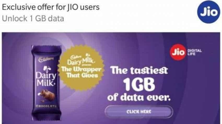 Reliance Jio offer: Buy Cadbury Dairy Milk chocolate for Rs 5, get free 1GB 4G data