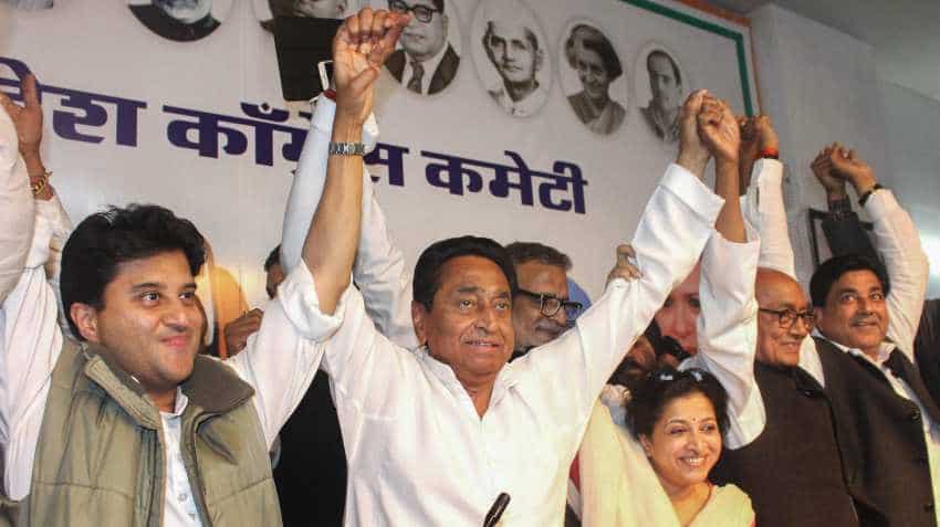 Congress largest party in Madhya Pradesh, Rajasthan, but off majority mark Congress largest party in Madhya Pradesh, Rajasthan, but off majority mark