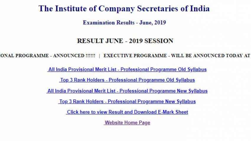 ICSI Result: June 2019 CS Professional announced at icsi.examresults.net; check CS Executive Result June 2019 at 2 pm