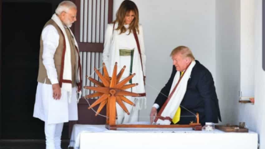 Trump visits Sabarmati Ashram, praises ''great friend'' Modi Trump visits Sabarmati Ashram, praises ''great friend'' Modi