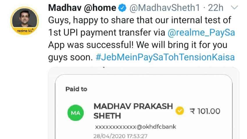 Realme PaySa to get UPI support, CEO Madhav Sheth teases new feature 