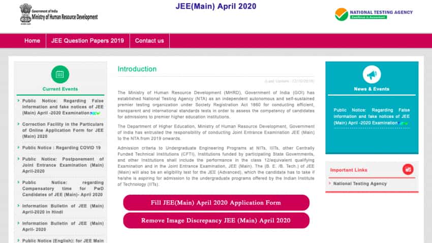 JEE Main 2020 application process reopened at eemain.nta.nic.in: You can apply before this date JEE Main 2020 application process reopened at eemain.nta.nic.in: You can apply before this date