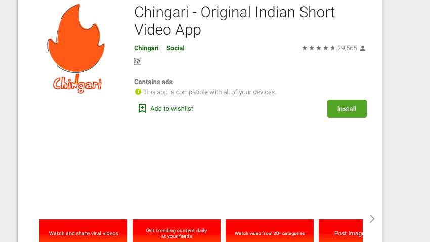 Chingari app gets over 25 lakh downloads on Google Play Store Chingari app gets over 25 lakh downloads on Google Play Store