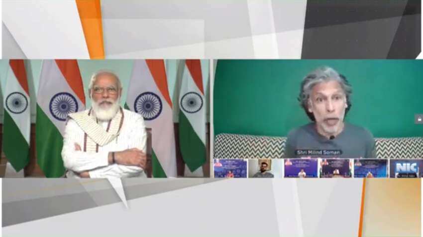 PM Narendra Modi to Milind Soman at Fit India Dialogue: Surprised to see your mother do push ups at 81, watched video 5 times PM Narendra Modi to Milind Soman at Fit India Dialogue: Surprised to see your mother do push ups at 81, watched video 5 times