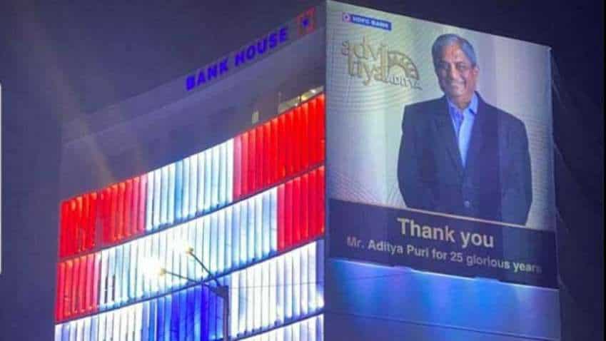 HDFC Bank says big &#039;thank you&#039; to Aditya Puri, lights up Mumbai HQ with his image 