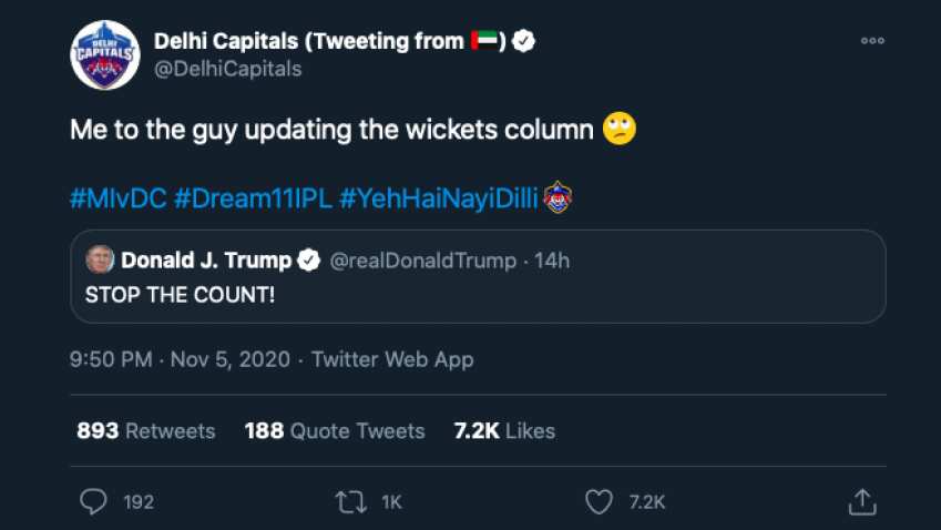 IPL 2020: Delhi Capitals self-troll using Donald Trump&#039;s tweet after horrific start against Mumbai Indians 