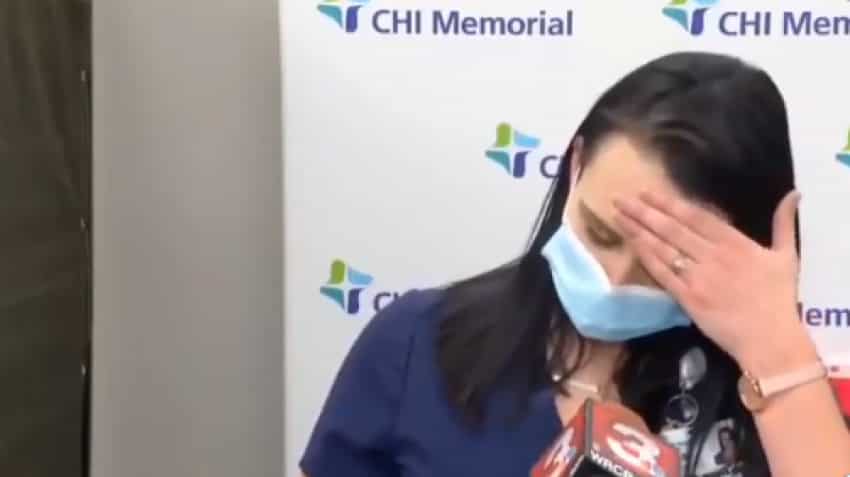 Watch: Nurse faints after Pfizer&#039;s Covid-19 vaccine allergic reaction on Live TV
