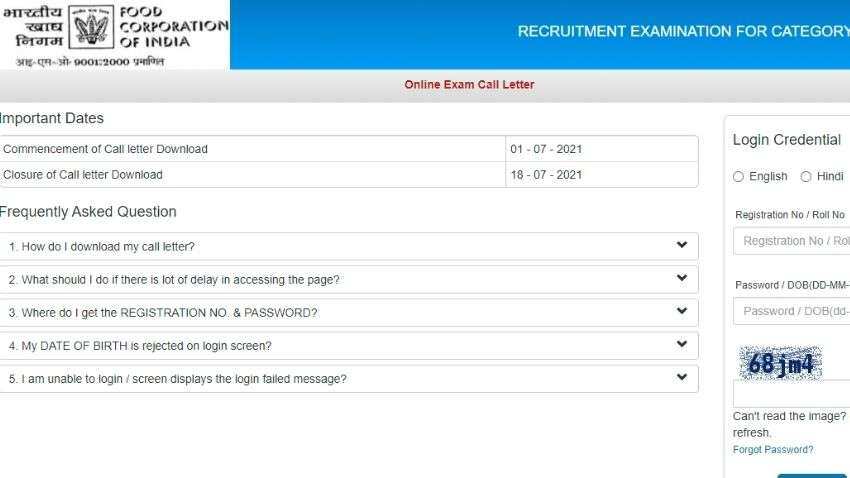 FCI AGM Admit Card 2021: Released! DOWNLOAD from www.recruitmentfci.in - Check step wise process here