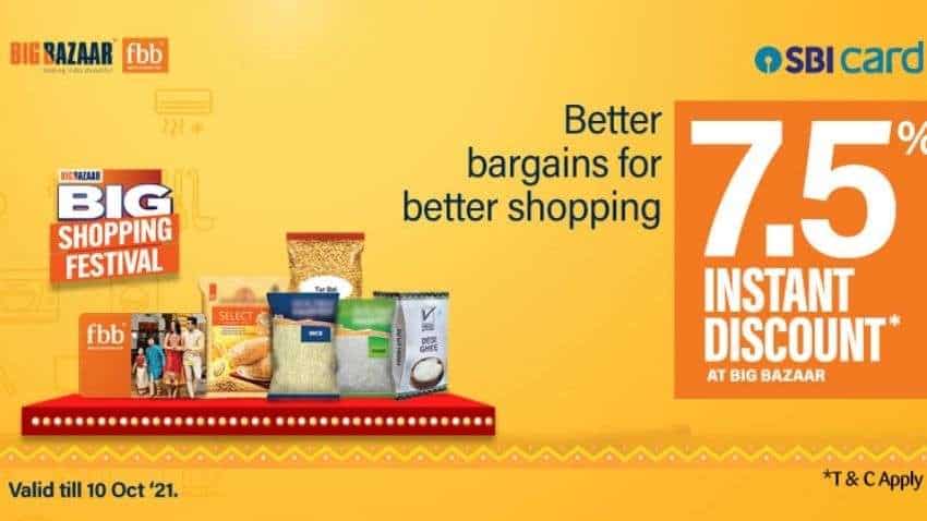 Festival Bonanza! Get 7.5% instant discount with SBI credit card at Big Bazaar, check benefits and other discounts - Offer valid till this date Festival Bonanza! Get 7.5% instant discount with SBI credit card at Big Bazaar, check benefits and other discounts - Offer valid till this date