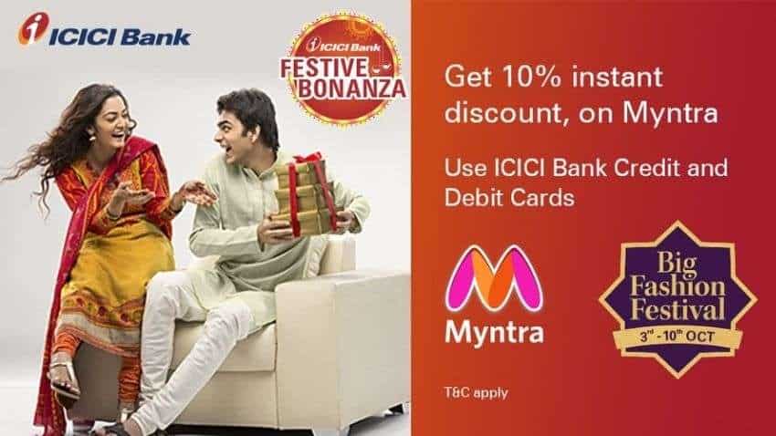 Festive season offer! Get 10% instant discount at Myntra with ICICI Bank credit/debit cards, see how to avail - Offer valid till this date Festive season offer! Get 10% instant discount at Myntra with ICICI Bank credit/debit cards, see how to avail - Offer valid till this date