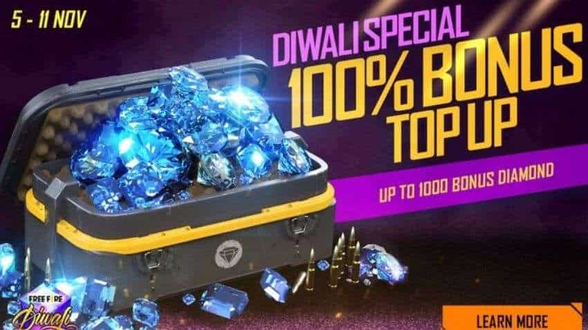 Get 100% top up Bonus In Free Fire Diamonds