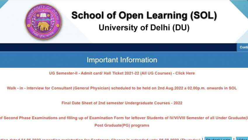 DU SOL Admit Card 2022 released: Check steps to download online from web.sol.du.ac.in