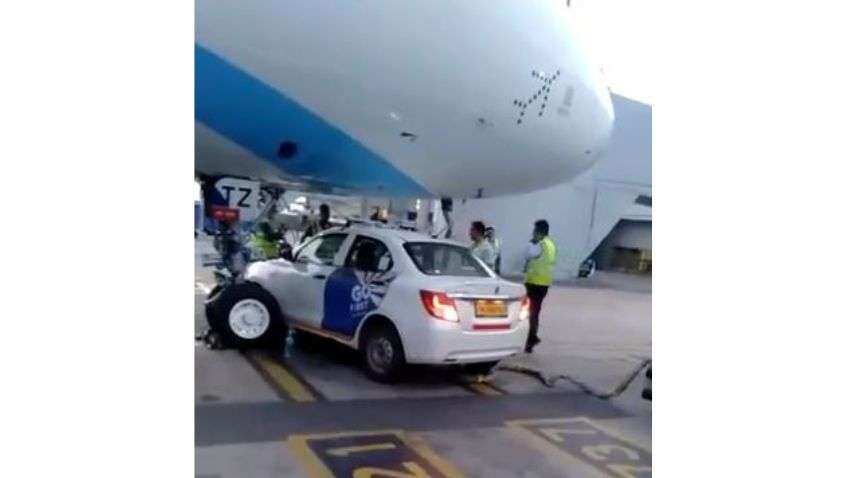 Watch: Oh no! GoFirst car comes dangerously close to IndiGo aircraft at Delhi airport, collision averted