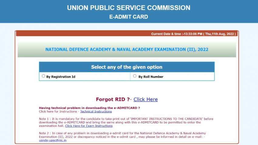 UPSC NDA, NA 2 admit card 2022 released at upsc.gov.in; direct link to download and exam date