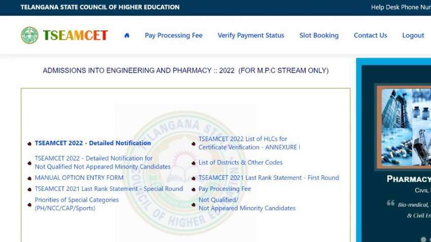 TS EAMCET Counselling date 2022 for engineering, agriculture, medical: Registration link, slot booking, fee  