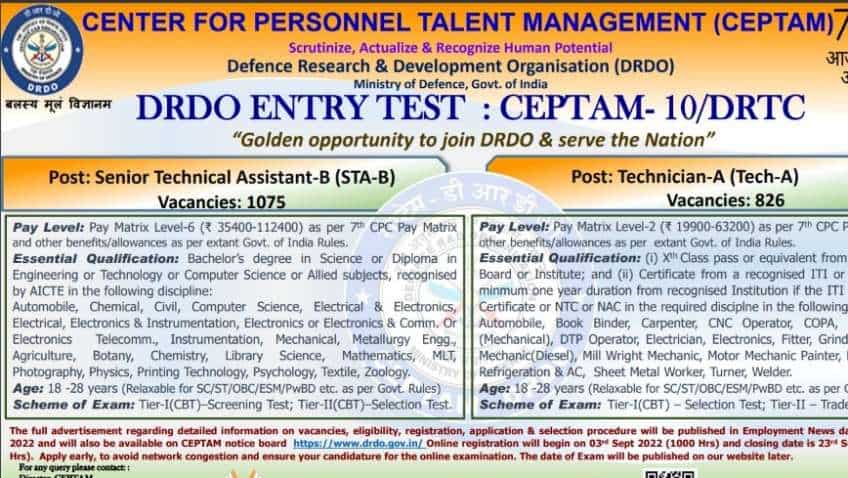 DRDO Recruitment 2022 CEPTAM 10 DRTC notification for jobs Check salary vacancy eligibility  7th Pay Commission Central Govt jobs