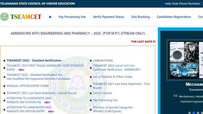 TS EAMCET 2022: Slot booking, web options and certificate verification dates extended – check all important dates on tseamcet.nic.in