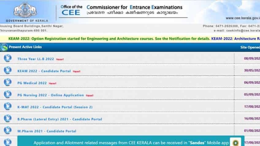 KEAM Option Registration begins on cee.kerala.gov.in: Check steps to apply on direct link