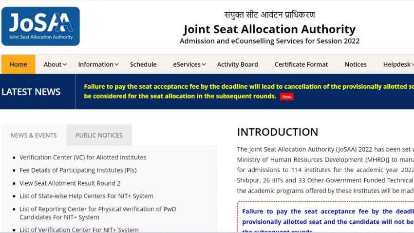 JOSSA Counselling 2022 Round 3 seat allotment result DECLARED: Direct link to download cutoff mark on josaa.nic.in