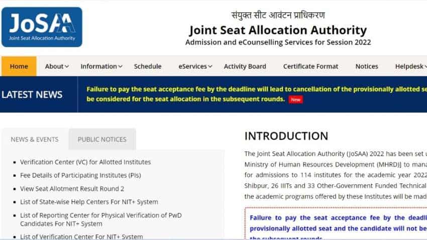 JOSSA Counselling 2022 Round 3 seat allotment result DECLARED: Direct link to download cutoff mark on josaa.nic.in