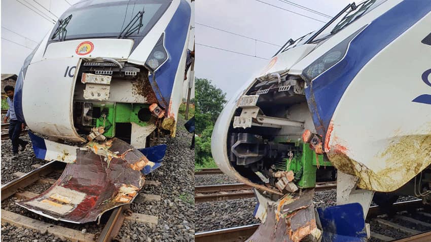 IN PICS: What happened to Mumbai-Gandhinagar Vande Bharat Express Train afte it hit a herd of buffaloes